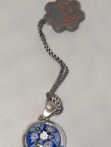 Colgante Alan K 925 plata esterlina cristal de Murano millefiore flores azules y blancas - Imagen 1 de 11