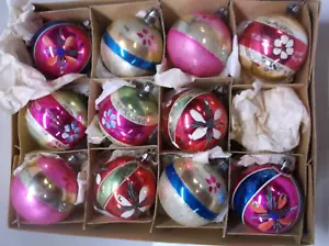11 Vintage Poland Glass Christmas Ornaments 2 1/2" Round in Orig Box C-371 - Foto 1 di 10
