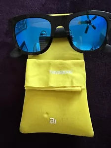 Cute Havaianas Black & Blue Mirrored Sunglasses Paraty/L w/ Case + Cloth - Picture 1 of 8