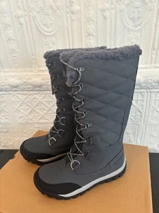 BearPaw Isabella Charcoal Quilted Waterproof Knee High LaceUp Boot Size 10 - Picture 1 of 5