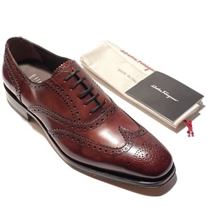 Ferragamo TRAMEZZA Bord Para Hombre 11.5 D Marrón Punta de Ala Brogue Cuero Ribeteado Oxford - Imagen 1 de 6