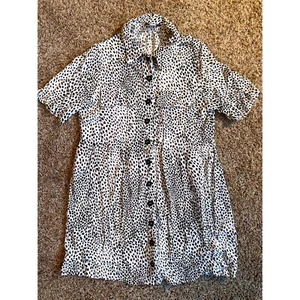 SP Sz 4 Topshop Mini Shirt Dress Leopard Print Button Front Short Sleeve US 4 - Picture 1 of 8