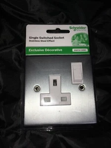 Schneider Exclusive 13A Single Switched Wall Socket Stainless Steel Srep3510wmc - Picture 1 of 4