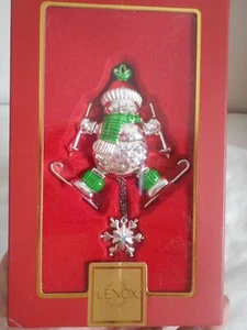 NIB LENOX Skiing Snowman Silver Hanging Ornament 4" Ornament RARE! - Picture 1 of 4