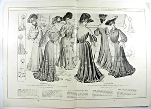 1904 Damen Empfang & Anruf Kleider Vintage Print Werbung ~ Damenmode Dbl Pg - Bild 1 von 3