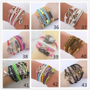 Zum Selbermachen Unendlichkeit Charm Antik Kreuz Mode Leder Armbänder Mehrlagig Eule Liebe - Bild 1 von 10