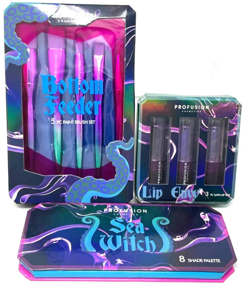 (3) Profusion Sea Witch Palette Lip Envy Lip Tint Bottom Feeder Brush Set New - Image 1 of 3