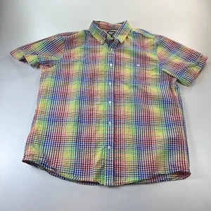 Lands End Button Down Shirt Mens Large Seersucker Colorful Plaid Cotton Casual - Picture 1 of 7