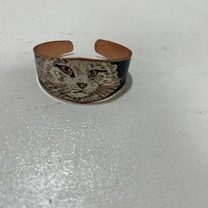 Handgefertigtes Vintage geätztes Kupfer Kätzchen Katze breites Armreif Armband - Bild 1 von 4