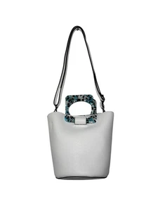 F&F White Bucket Bag Terrazzo Handle Shoulder Tote Faux Leather Handbag - Picture 1 of 7