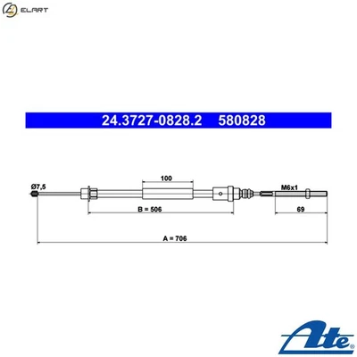 CABLE PULL PARKING BRAKE 24.3727-0828.2 FOR PEUGEOT 4HX 2.2L RFN /RFR 2.0L 4cyl - Image 1 of 4