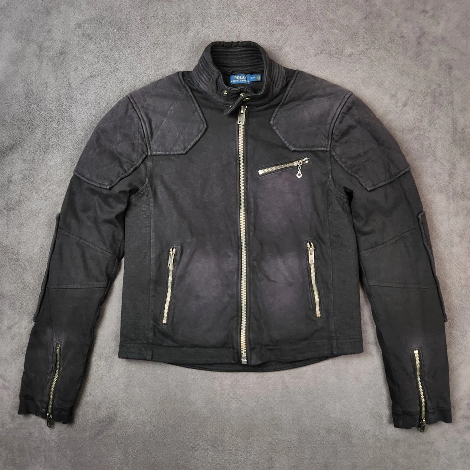 Polo Ralph Lauren Moto Riders Jacket Womens Small Black Full Zip Cotton Blend - Image 1 of 4