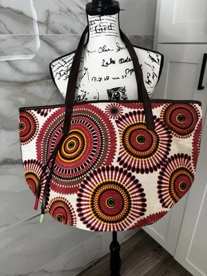 Neiman Marcus 大号波西米亚橙色/棕色多色草编托特包 — 第 1/4 张图片