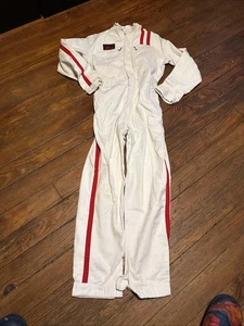 Vtg Worth Dragall White Coveralls Red Stripe USA Made Talon Zip Racing 60s 70s - Picture 1 of 9