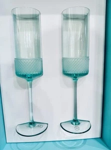 Tiffany & Co Blue Diamond Point Champagne Flutes Set of 2. NEW w/box. RARE! - Picture 1 of 6
