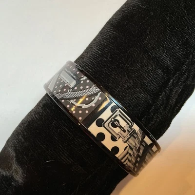 Brazalete Brazalete Ancho HERMES Esmalte PM 65 Borde Negro, Negro Blanco CLIC CLAC A POIS Foto 1 de 4