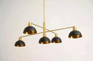 Mid Century 5 Light Art Deco Style Raw Brass Chandelier Bungalow Light Fixture - Picture 1 of 5