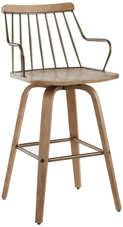 Taburete mostrador asiento giratorio de madera lavada blanca Preston con respaldo de husillo 26" Foto 1 de 1