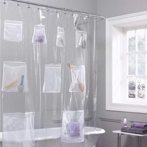 Shower Curtain Liner with 9 Pockets, 72in x 72in (Clear) - Picture 1 of 4