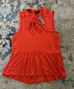 J Crew Damen Bluse ärmellos Rüschen Bindekragen orange Viskose Gr. S neu mit Etikett NEU - Bild 1 von 7