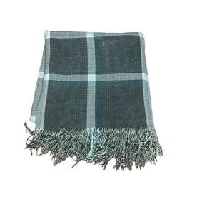 Vintage Cabin Reversible Green Plaid Camp Blanket With Fringe - Picture 1 of 11