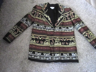 Blazer Lew Magram Negro, Dorado y Rojo Bordado Lentejuelas Talla S Foto 1 de 4