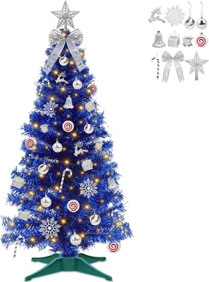 4 Ft Artificial Blue Christmas Tree with 100 Warm White Light 68 Ornaments 3D St - Image 1 of 4
