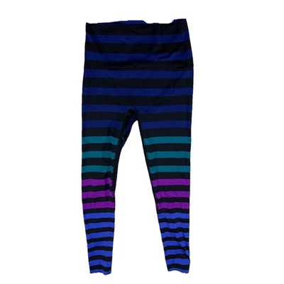 K-Deer Medium Ankle Striped Leggings Workout Purple Black Blue Stretch S1 - Image 1 of 4