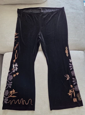 Johnny Was Black Stretch Velvet Boot Cut Jenai Leggings Gold Embroidered 3X NWT - Image 1 of 4