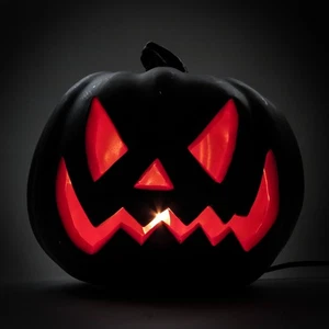 Black Jack-O-Lantern Lighted 8" Halloween Pumpkin Electric Bulb Hard Foam (READ) - Picture 1 of 12
