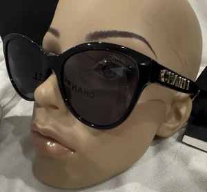 Chanel Sunglasses AUTHENTIC Ch5458 Black Gold Shiny Cat Eye Butterfly Polarized - Picture 1 of 12