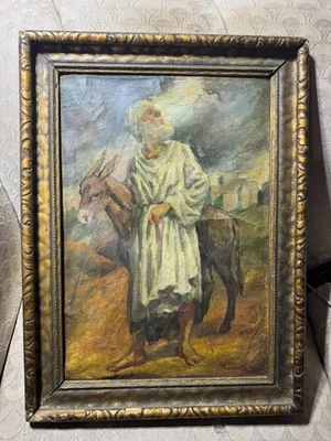 Pintura al óleo de Albert Abramovitz (1879-1963) "Anciano y mula" firmada/enmarcada Foto 1 de 4