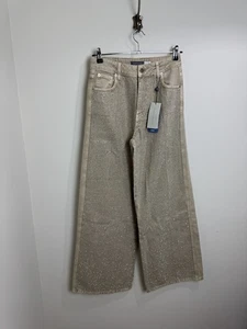 Mint Velvet Wide Leg Jeans Diamante Size 8 Beige Rhinestone Christmas RRP £135 - Picture 1 of 11