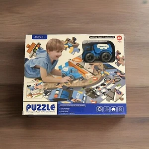 Kids Police Theme Jigsaw Puzzle 48 Piece w/Toy Car & Markers Games Set - Picture 1 of 12