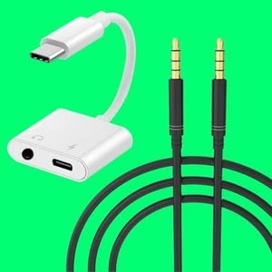 NEW 2in1 Type C to 3.5mm Audio Cable And 3.5mm Male to Male Cable f HTC U11 USA - Picture 1 of 1