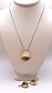 SILPADA Hammered Sterling Silver 925 and 14K Gold Circle Necklace Earrings Set - Picture 1 of 5