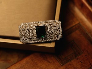 Vintage Stil Brosche Silber Grün Smaragd Cz Zirkon Rechteck Ehe G8 14