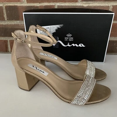 Sandalias Nina para mujer Elenora adornadas amarillas de tacón bloque con joyas EE. UU. 9 M Foto 1 de 4