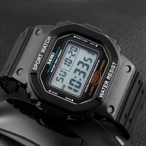 SKMEI Mens Digital Sports Waterproof Day Fashion Alarm Luxury Robber Wrist Watch - Picture 1 of 16