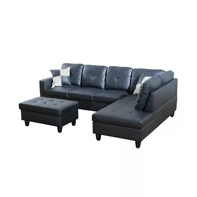 Hot Black Faux Leather 3-Piece Sofa Living Room Sofa Set - Image 1 of 4
