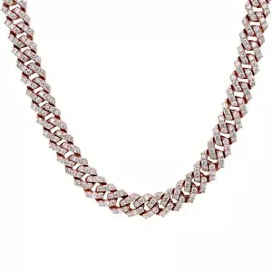 8.43Cttw Round Cut Diamond Cuban Link Statement Necklace 14K Rose Gold 17.5 In - Picture 1 of 7