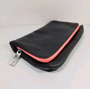 Lululemon Black Vegan Leather Fold Over Neon Pink Travel Pouch - Picture 1 of 6