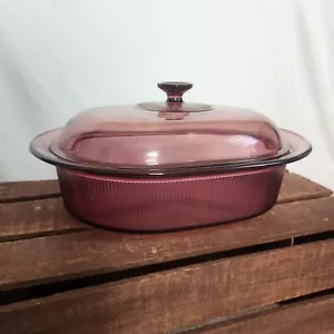 Vision Corning Cranberry 4Qt 4L Oval Casserole Roaster V-34-B w Pyrex Lid V-34-C - Picture 1 of 12
