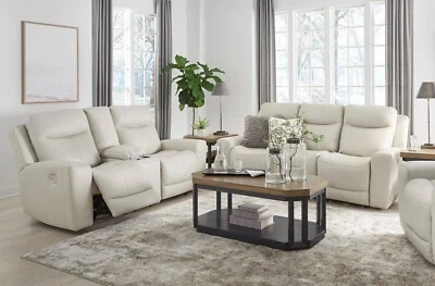 GENUINO Juego de Sofá Reclinable Eléctrico y Reposacabezas Cuero Grano Superior Beige Crema Foto 1 de 4