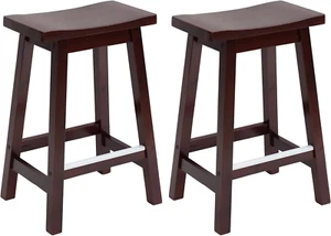 Bar Stools Set of 2 for Kitchen Counter Solid Wooden Saddle Stools 24-Inch Heigh - Picture 1 of 8
