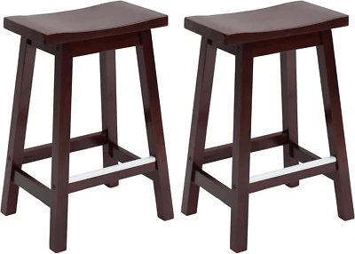 Bar Stools Set of 2 for Kitchen Counter Solid Wooden Saddle Stools 24-Inch Heigh - Image 1 of 4