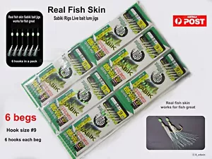 Sabiki Bait Jig Real fish skin size #8 #9 Hook Yakka Herring mackerel Yellowtail - Picture 1 of 29