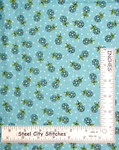 Loralie Daisy Flower Fabric By The Yard Floral Turquoise Cotton Loralie Designs - Picture 1 of 1