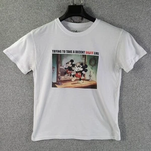 Disney Shirt Girl Large 11-13 White Graphic Print Selfie Themed Frontside Script - Picture 1 of 10