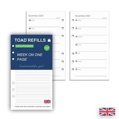 TOAD® 2025-2026 - Week On One Page Refill - Filofax Compatible - Personal Size